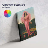 Graceful Woman in Pink Sari Lotus Pond Painting Canvas Wall Art Print Decor Picture Ready to Hang