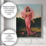 Graceful Woman in Pink Sari Lotus Pond Painting Canvas Wall Art Print Decor Picture Ready to Hang