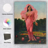 Graceful Woman in Pink Sari Lotus Pond Painting Canvas Wall Art Print Decor Picture Ready to Hang