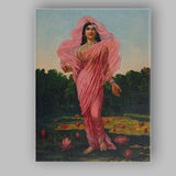 Graceful Woman in Pink Sari Lotus Pond Painting Canvas Wall Art Print Decor Picture Ready to Hang