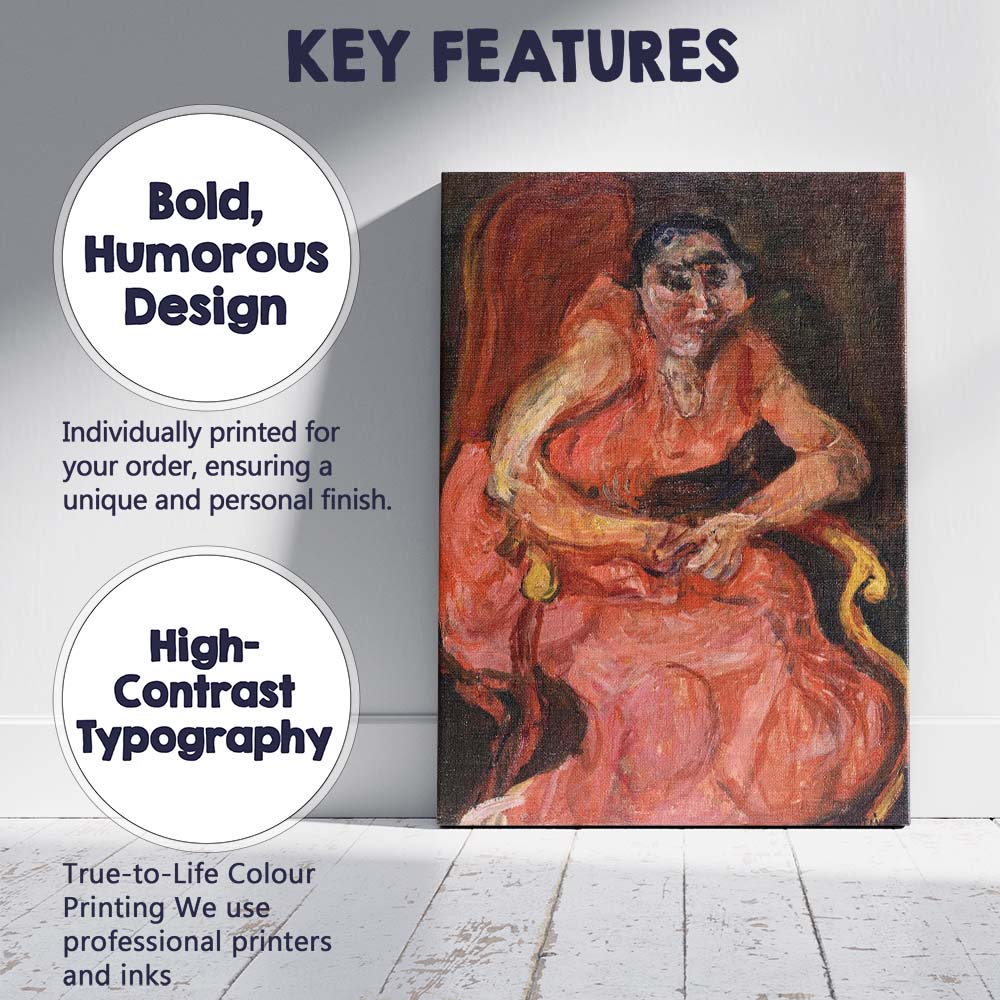 Expressive Woman in Pink Dress Oil Portrait Painting Canvas Wall Art Print Decor Picture Ready to Hang