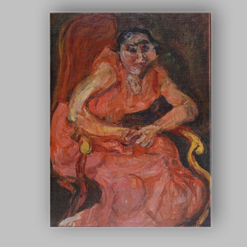 Expressive Woman in Pink Dress Oil Portrait Painting Canvas Wall Art Print Decor Picture Ready to Hang