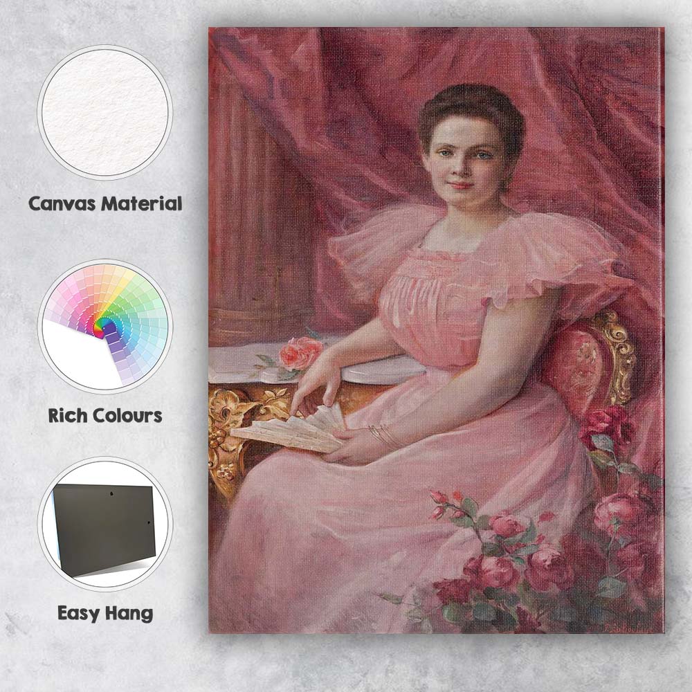 Elegant Victorian Lady in Pink Gown Portrait Oil Painting Canvas Wall Art Print Decor Picture Ready to Hang