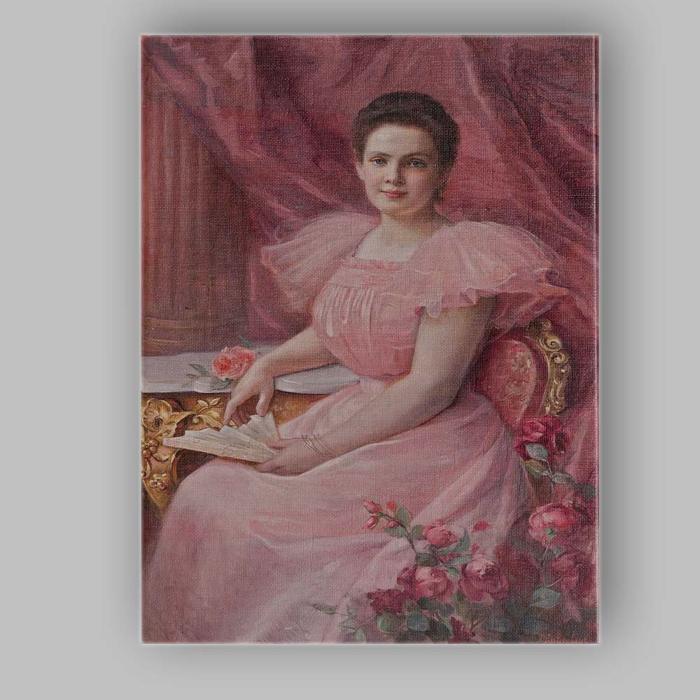 Elegant Victorian Lady in Pink Gown Portrait Oil Painting Canvas Wall Art Print Decor Picture Ready to Hang