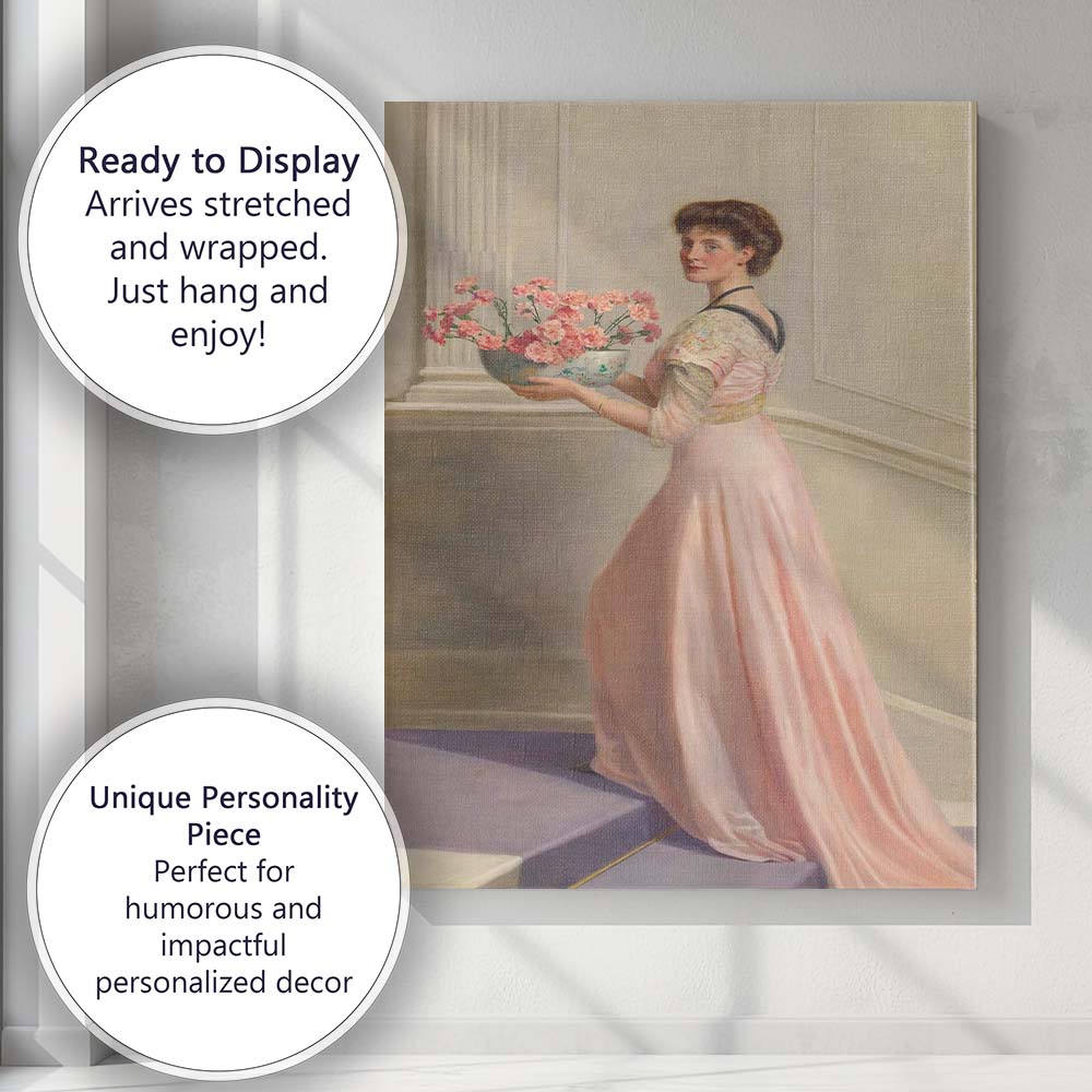 Edwardian Lady Holding Pink Carnations Elegant Portrait Canvas Wall Art Print Decor Picture Ready to Hang