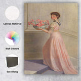 Edwardian Lady Holding Pink Carnations Elegant Portrait Canvas Wall Art Print Decor Picture Ready to Hang