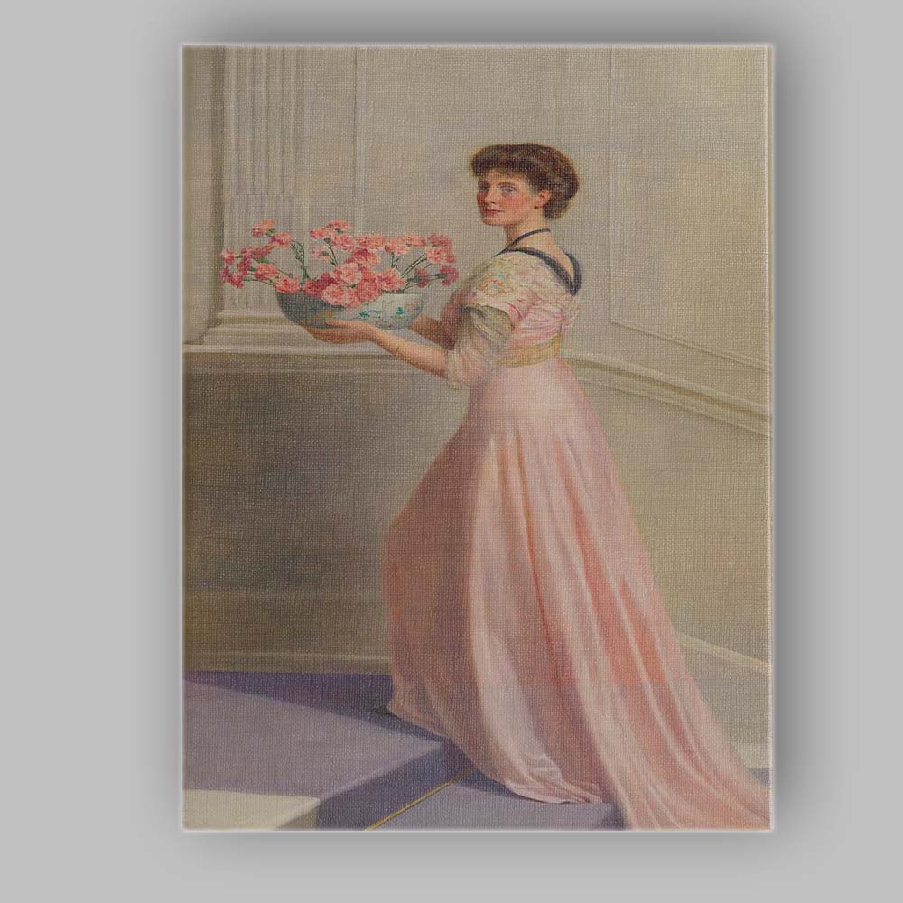 Edwardian Lady Holding Pink Carnations Elegant Portrait Canvas Wall Art Print Decor Picture Ready to Hang