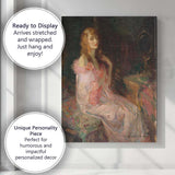 Romantic Woman in Pink Floral Dress Impressionist Portrait Canvas Wall Art Print Decor Picture Ready to Hang