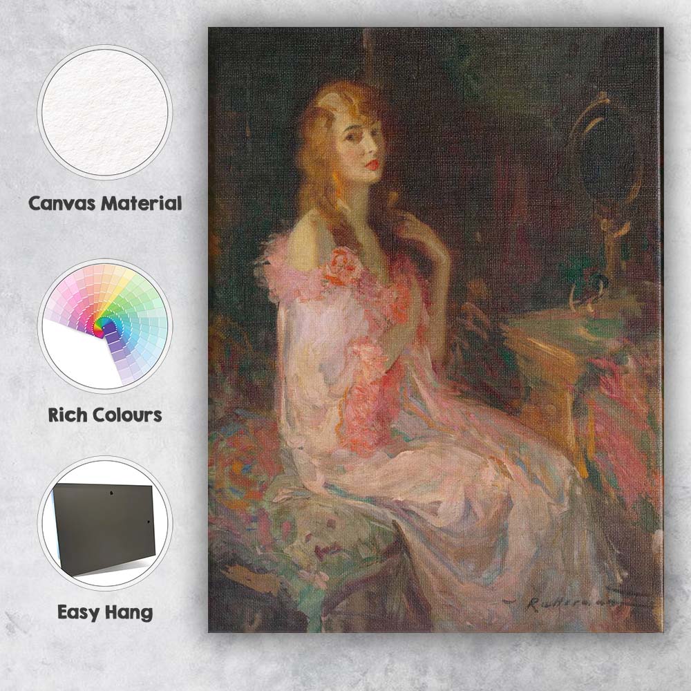 Romantic Woman in Pink Floral Dress Impressionist Portrait Canvas Wall Art Print Decor Picture Ready to Hang