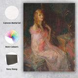 Romantic Woman in Pink Floral Dress Impressionist Portrait Canvas Wall Art Print Decor Picture Ready to Hang
