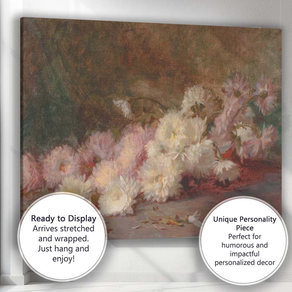 Delicate White and Blush Peony Still Life Painting Canvas Wall Art Print Decor Picture Ready to Hang