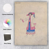 Art Deco Pink Blue Fashion Sketch Elegant Lady Illustration Canvas Wall Art Print Decor Picture Ready to Hang
