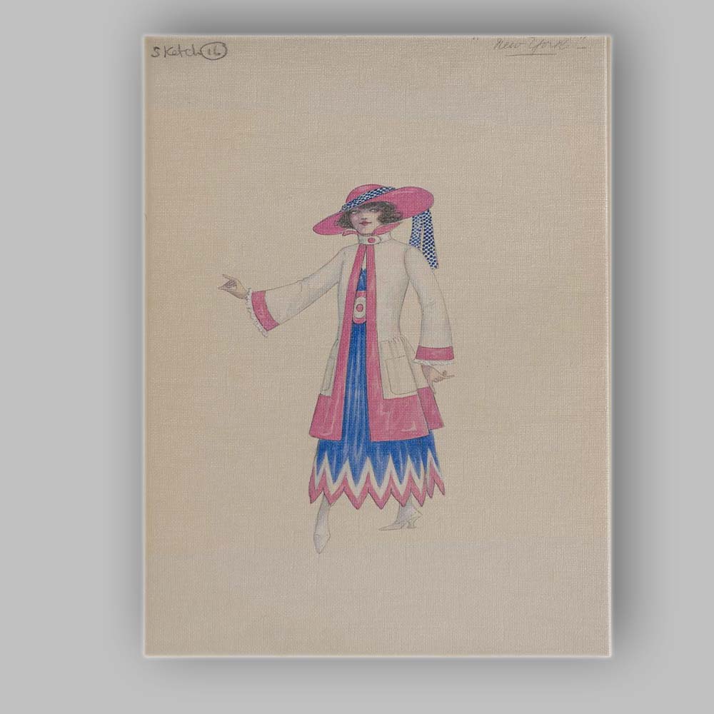 Art Deco Pink Blue Fashion Sketch Elegant Lady Illustration Canvas Wall Art Print Decor Picture Ready to Hang