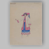 Art Deco Pink Blue Fashion Sketch Elegant Lady Illustration Canvas Wall Art Print Decor Picture Ready to Hang