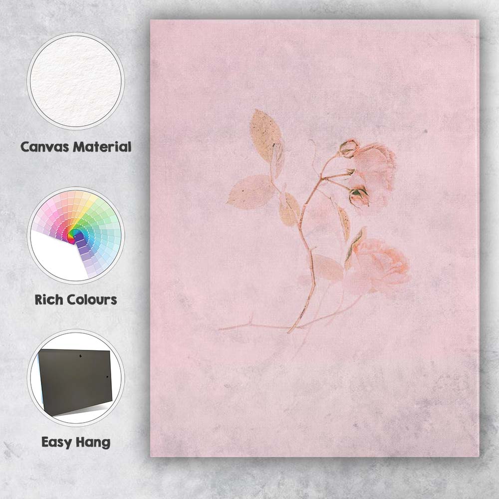 Soft Blush Pink Rose Botanical Minimalist Photography Canvas Wall Art Print Decor Picture Ready to Hang