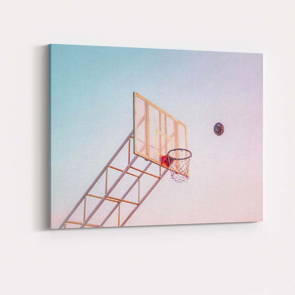 Pastel Basketball Hoop Blue Sky Sports Photography Canvas Wall Art Print Decor Picture Ready to Hang