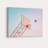 Pastel Basketball Hoop Blue Sky Sports Photography Canvas Wall Art Print Decor Picture Ready to Hang