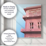 Pastel Pink Modern Apartment Blue Sky Architecture Canvas Wall Art Print Decor Picture Ready to Hang