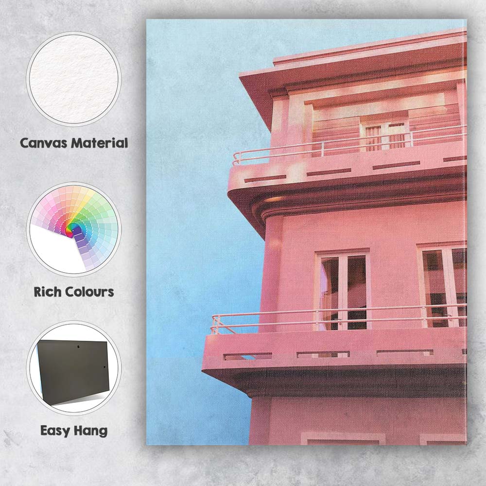 Pastel Pink Modern Apartment Blue Sky Architecture Canvas Wall Art Print Decor Picture Ready to Hang