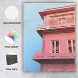 Pastel Pink Modern Apartment Blue Sky Architecture Canvas Wall Art Print Decor Picture Ready to Hang