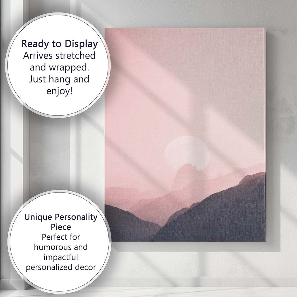 Dreamy Pink Moon Mountain Landscape Fantasy Nature Canvas Wall Art Print Decor Picture Ready to Hang