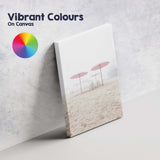 Foggy Pink Beach Umbrellas Coastal Landscape Canvas Wall Art Print Decor Picture Ready to Hang