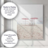 Foggy Pink Beach Umbrellas Coastal Landscape Canvas Wall Art Print Decor Picture Ready to Hang