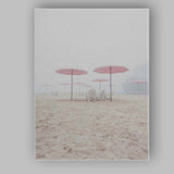 Foggy Pink Beach Umbrellas Coastal Landscape Canvas Wall Art Print Decor Picture Ready to Hang