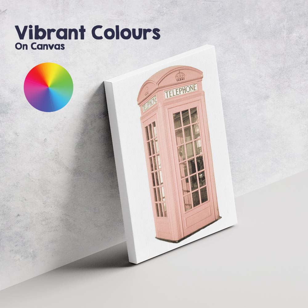 Pastel Pink British Telephone Box Minimalist Photography Canvas Wall Art Print Decor Picture Ready to Hang