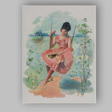 Romantic Victorian Lady on Garden Swing Illustration Canvas Wall Art Print Decor Picture Ready to Hang