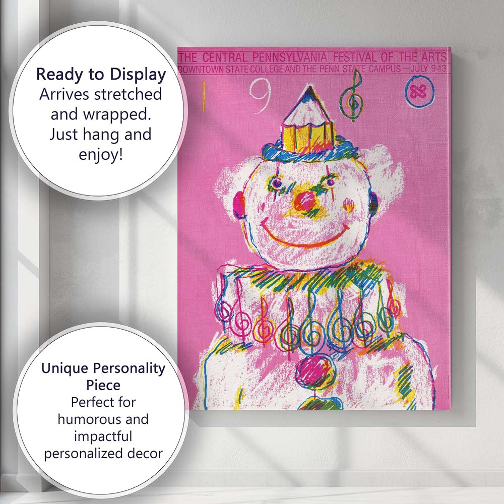 Retro Pink Clown Music Festival Poster Illustration Canvas Wall Art Print Decor Picture Ready to Hang