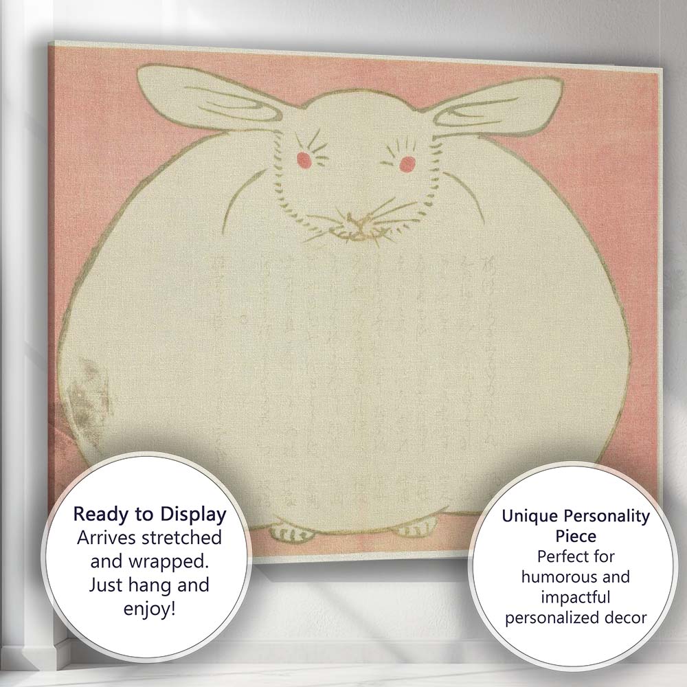 Minimalist Japanese White Rabbit Folk Art Illustration Canvas Wall Art Print Decor Picture Ready to Hang