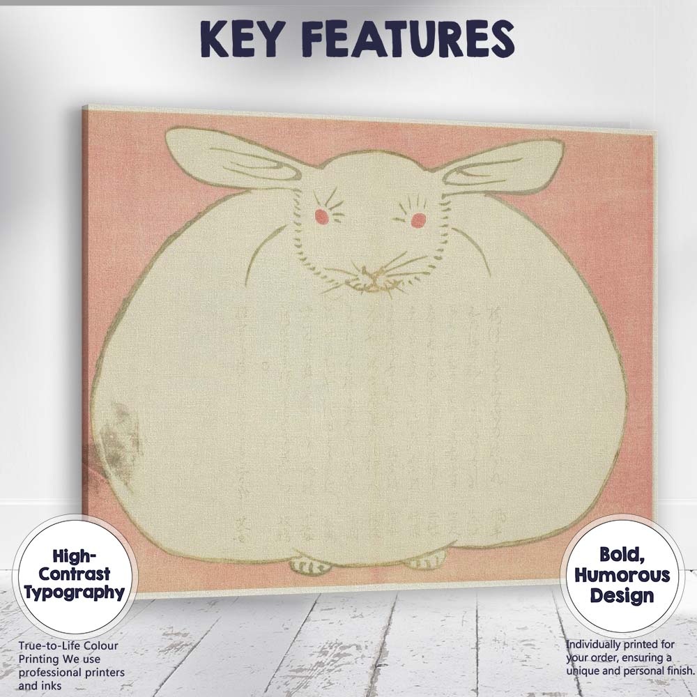 Minimalist Japanese White Rabbit Folk Art Illustration Canvas Wall Art Print Decor Picture Ready to Hang