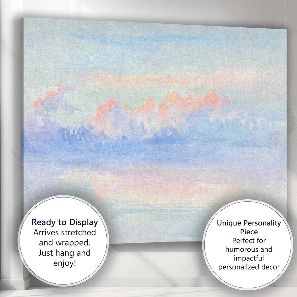 Dreamy Pastel Pink Blue Clouds Seascape Watercolour Painting Canvas Wall Art Print Decor Picture Ready to Hang