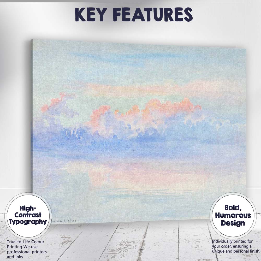 Dreamy Pastel Pink Blue Clouds Seascape Watercolour Painting Canvas Wall Art Print Decor Picture Ready to Hang