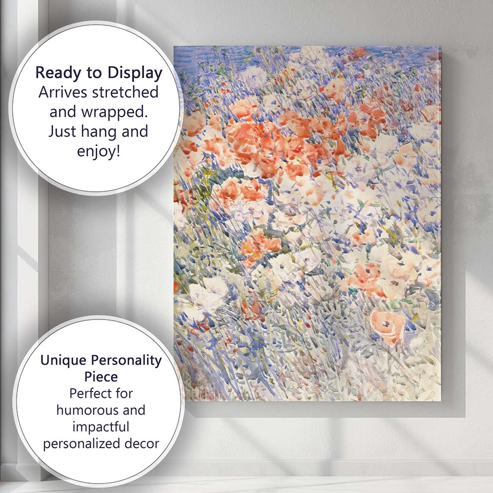 Impressionist Wild Poppy Meadow Watercolour Floral Landscape Canvas Wall Art Print Decor Picture Ready to Hang