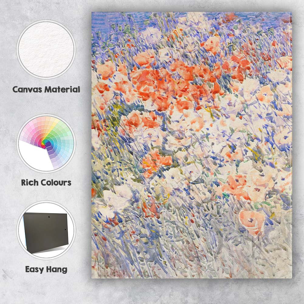 Impressionist Wild Poppy Meadow Watercolour Floral Landscape Canvas Wall Art Print Decor Picture Ready to Hang