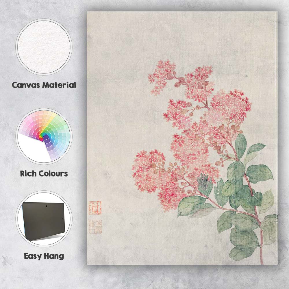 Delicate Pink Lilac Botanical Asian Watercolour Illustration Canvas Wall Art Print Decor Picture Ready to Hang
