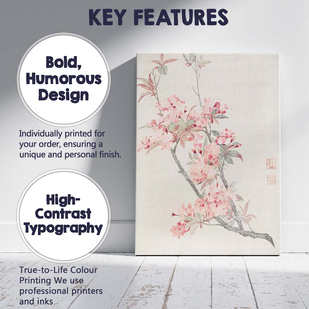 Elegant Pink Cherry Blossom Branch Asian Botanical Painting Canvas Wall Art Print Decor Picture Ready to Hang