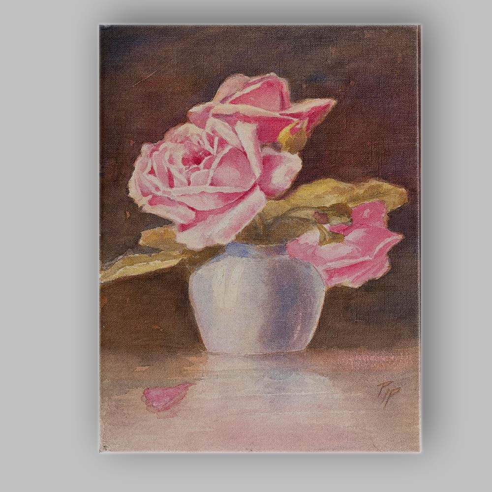Soft Watercolour Pink Roses in Ceramic Vase Still Life Canvas Wall Art Print Decor Picture Ready to Hang