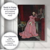 Elegant Victorian Woman in Pink Dress Interior Portrait Canvas Wall Art Print Decor Picture Ready to Hang