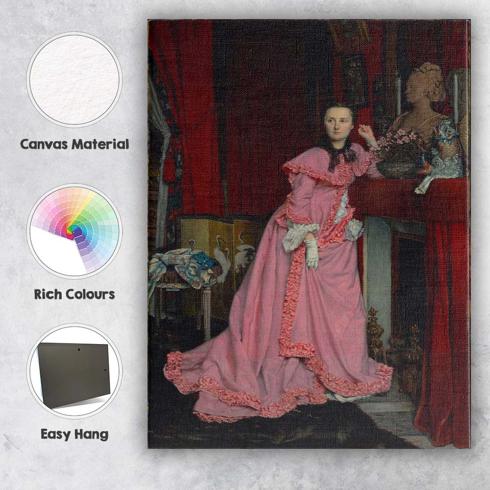 Elegant Victorian Woman in Pink Dress Interior Portrait Canvas Wall Art Print Decor Picture Ready to Hang