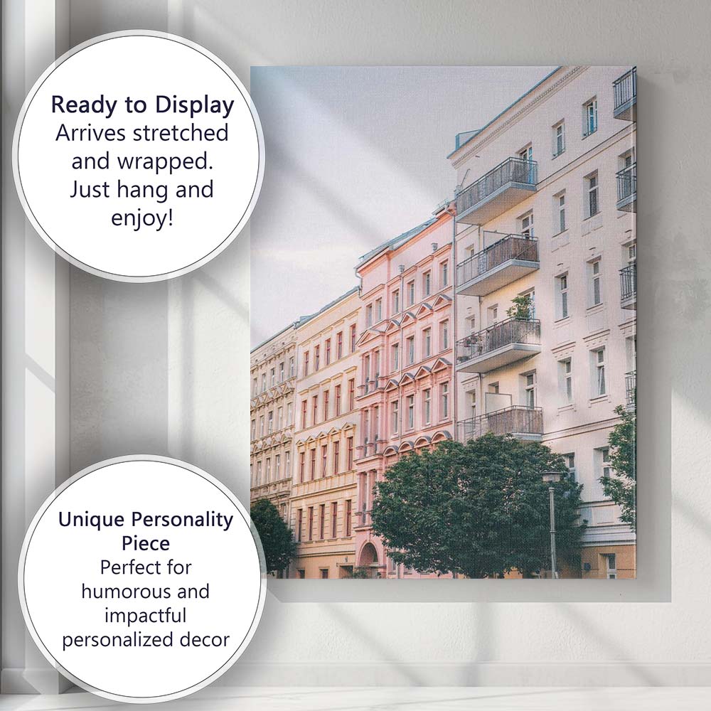 Pastel Pink European City Street Architecture Photography Canvas Wall Art Print Decor Picture Ready to Hang