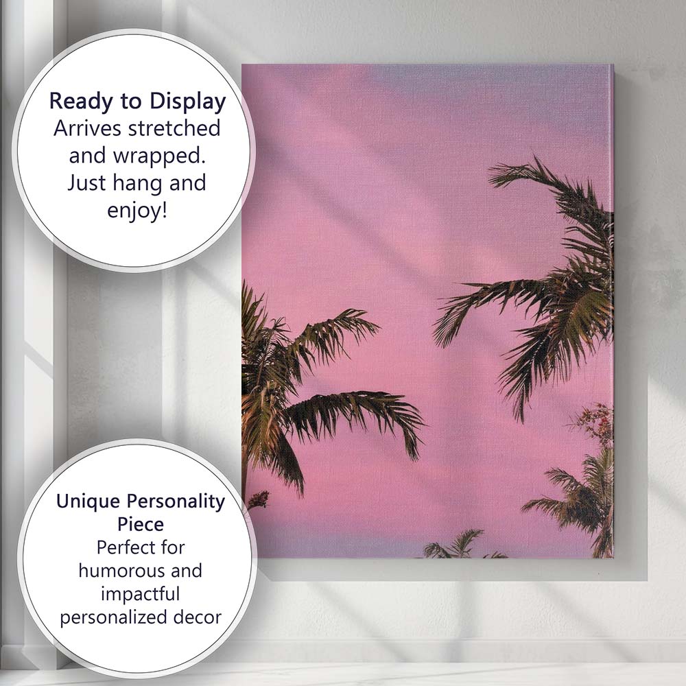 Pink Sunset Tropical Palm Trees Dreamy Sky Canvas Wall Art Print Decor Picture Ready to Hang