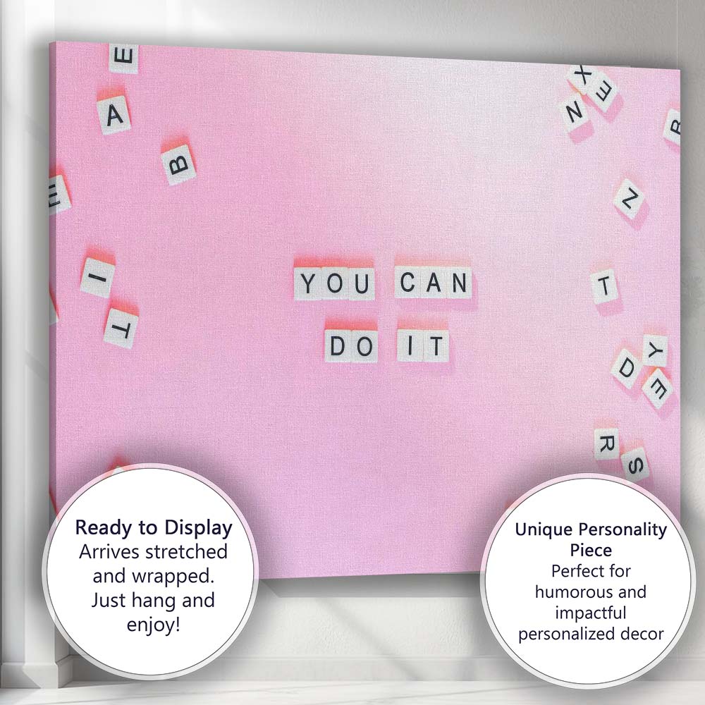 Pink Letter Tiles You Can Do It Motivational Quote Canvas Wall Art Print Decor Picture Ready to Hang