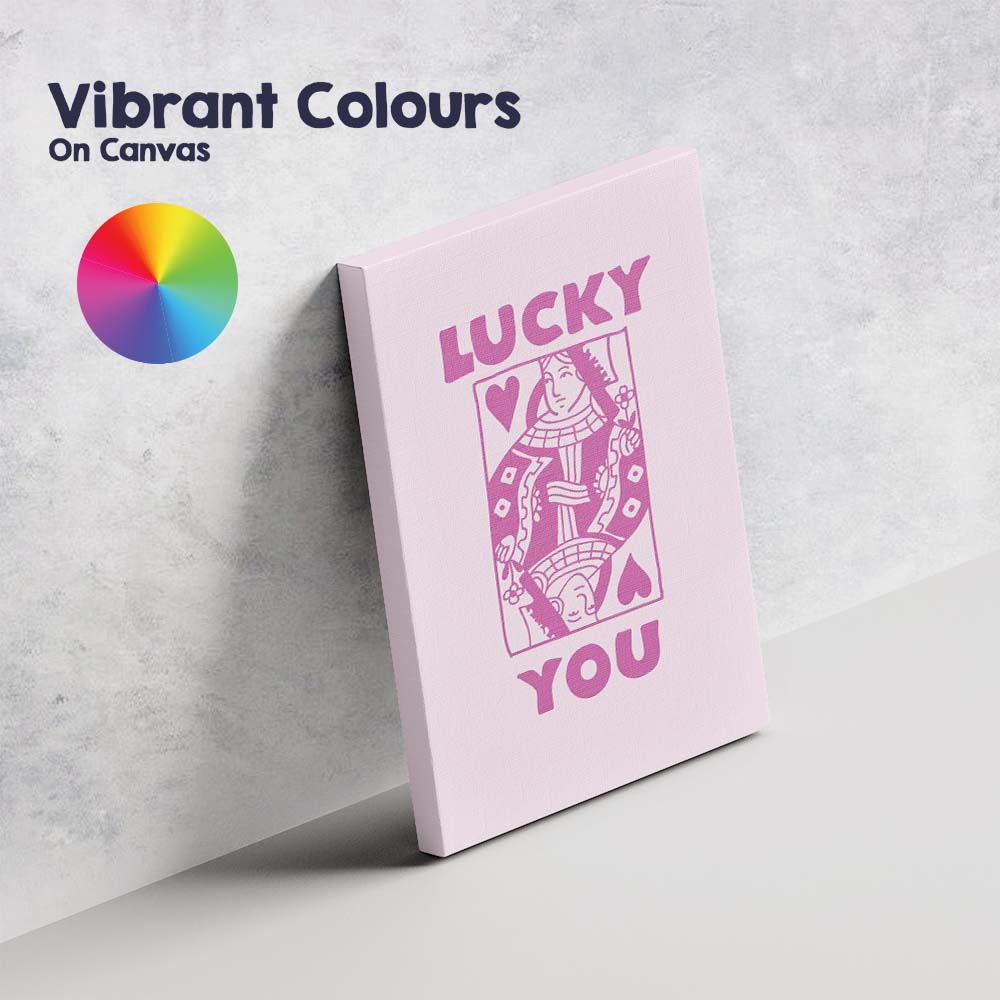 Lucky You Playing Card Queen Retro Typography Canvas Wall Art Print Decor Picture Ready to Hang