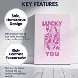 Lucky You Playing Card Queen Retro Typography Canvas Wall Art Print Decor Picture Ready to Hang