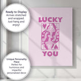 Lucky You Playing Card Queen Retro Typography Canvas Wall Art Print Decor Picture Ready to Hang