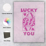 Lucky You Playing Card Queen Retro Typography Canvas Wall Art Print Decor Picture Ready to Hang