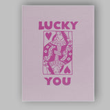 Lucky You Playing Card Queen Retro Typography Canvas Wall Art Print Decor Picture Ready to Hang